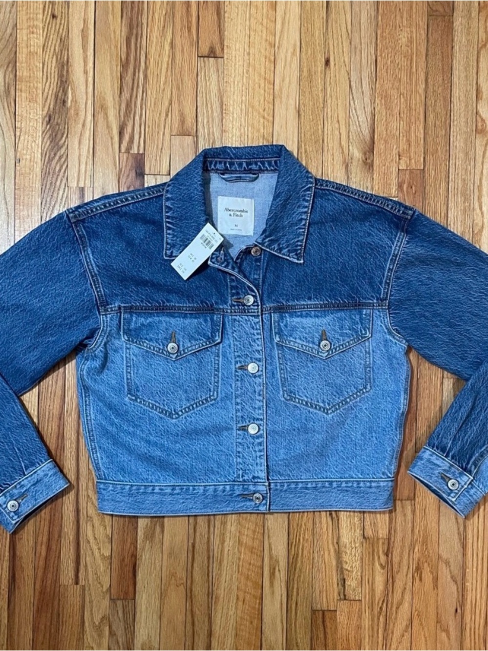 Abercrombie & Fitch Two-Tone Blue Cropped Denim Jacket